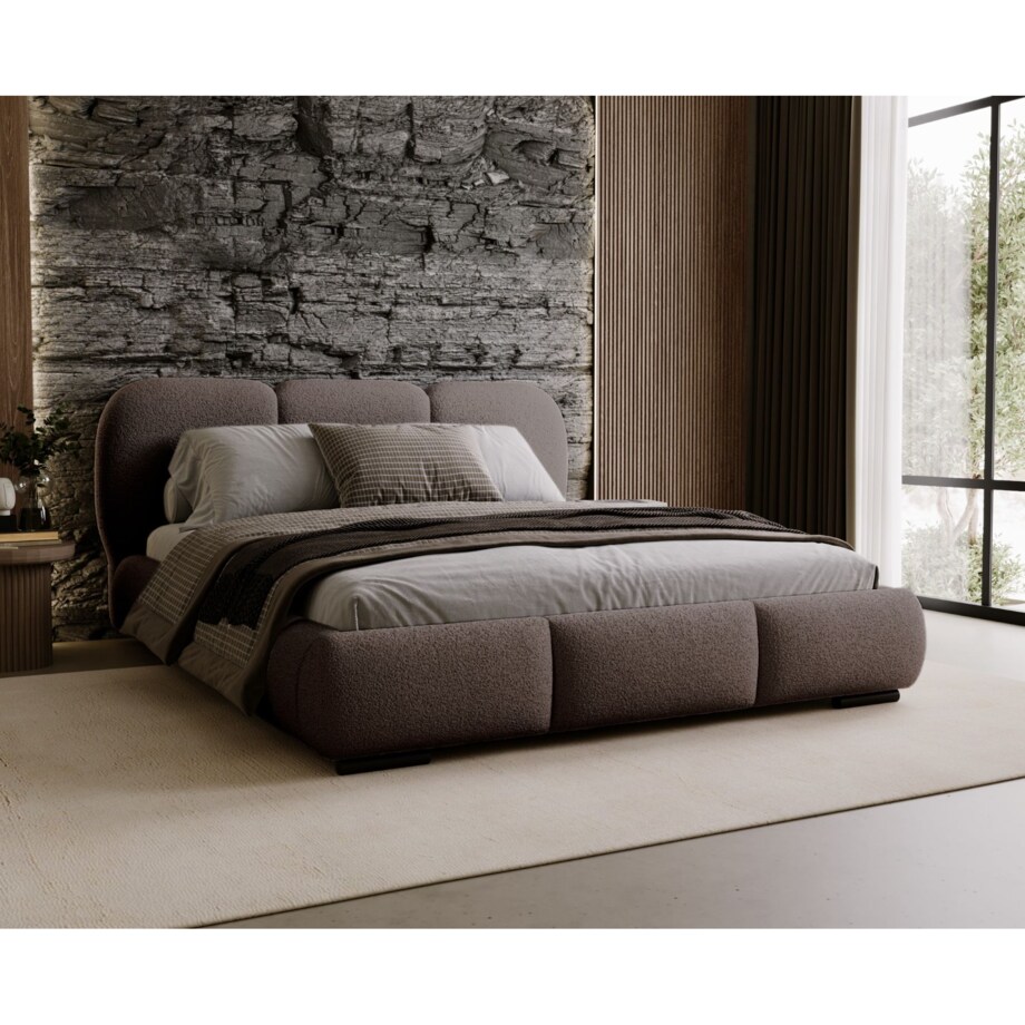 Łóżko tapicerowane 140x200 ROZA z pojemnikiem na pościel fioletowo-brązowy