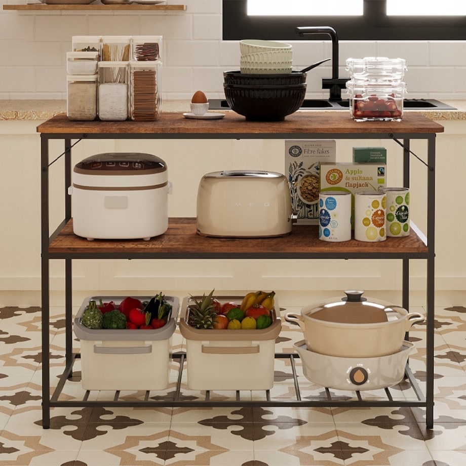 Wyspa kuchenna 120 cm rustykalny brąz loft regał z półkami industrialny