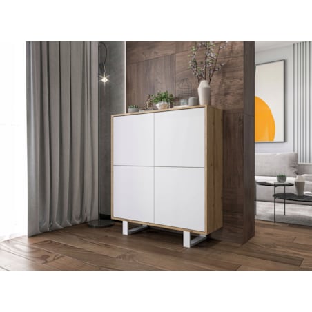 Industrialna Komoda Loft Szafka RTV Dąb Wotan Biały MAT 113 cm