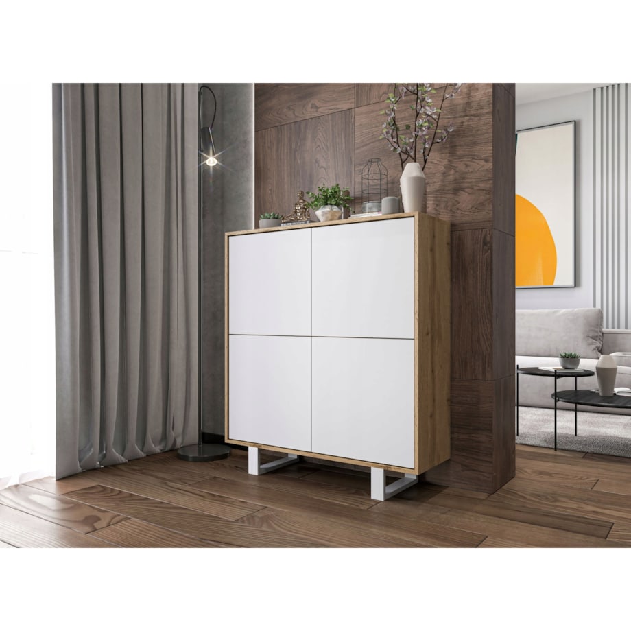 Industrialna Komoda Loft Szafka RTV Dąb Wotan Biały MAT 113 cm