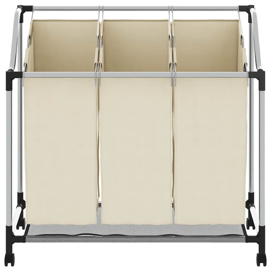 vidaXL Sortownik na pranie z 3 pojemnikami, kremowy, stalowy