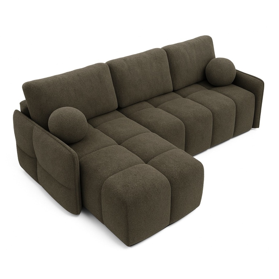 Narożnik MONO z funkcją spania i ozdobnymi poduszkami lewy, kolor taupe