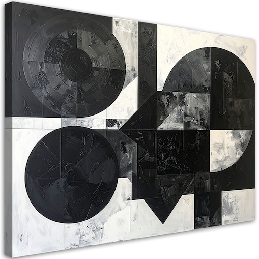 Obraz do salonu biura loftu, Abstrakcja tekstura koła kształty czarno biały