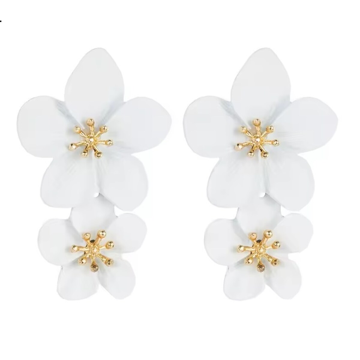 Kolczyki białe podwójne kwiatowe lekkie na sztyft