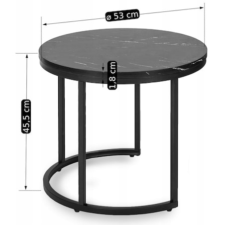 Zestaw Stolik Kawowy Okrągły 2w1 Ława Do Salonu Loft Czarny Marmur MAURO