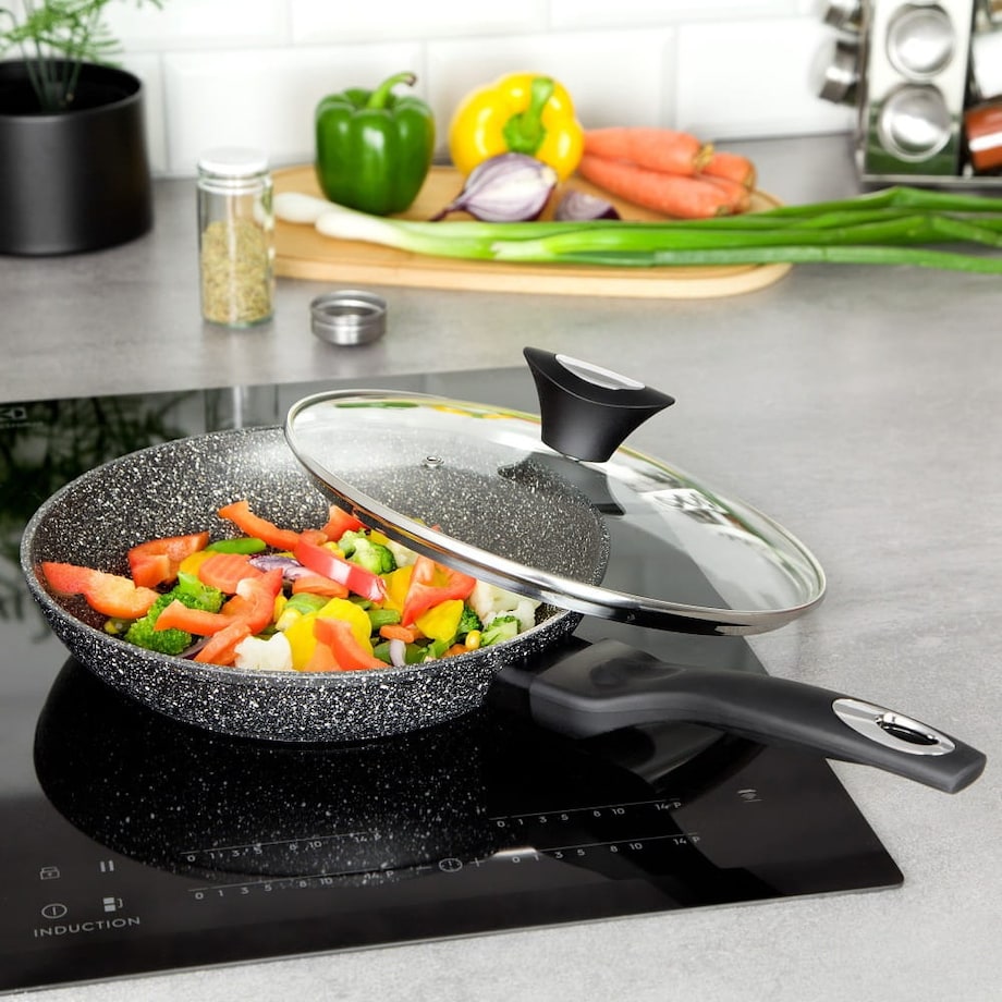 Patelnia granitowa z pokrywką 24cm indukcja gaz KLAUSBERG Marmo Gold