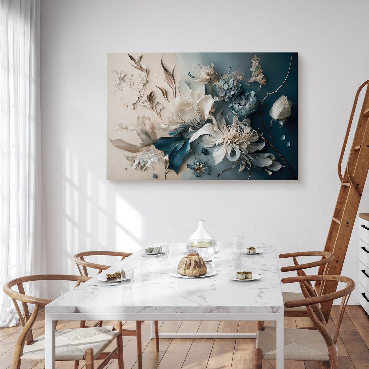 OBRAZ ŚCIENNY DO SALONU SYPIALNI ABSTRAKCYJNE KWIATY 3D STYL GLAMOUR 70x50cm