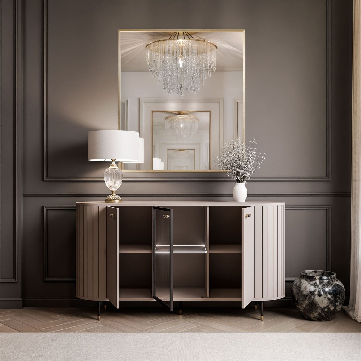 Komoda ELODIE 3D z oświetleniem LED kaszmir