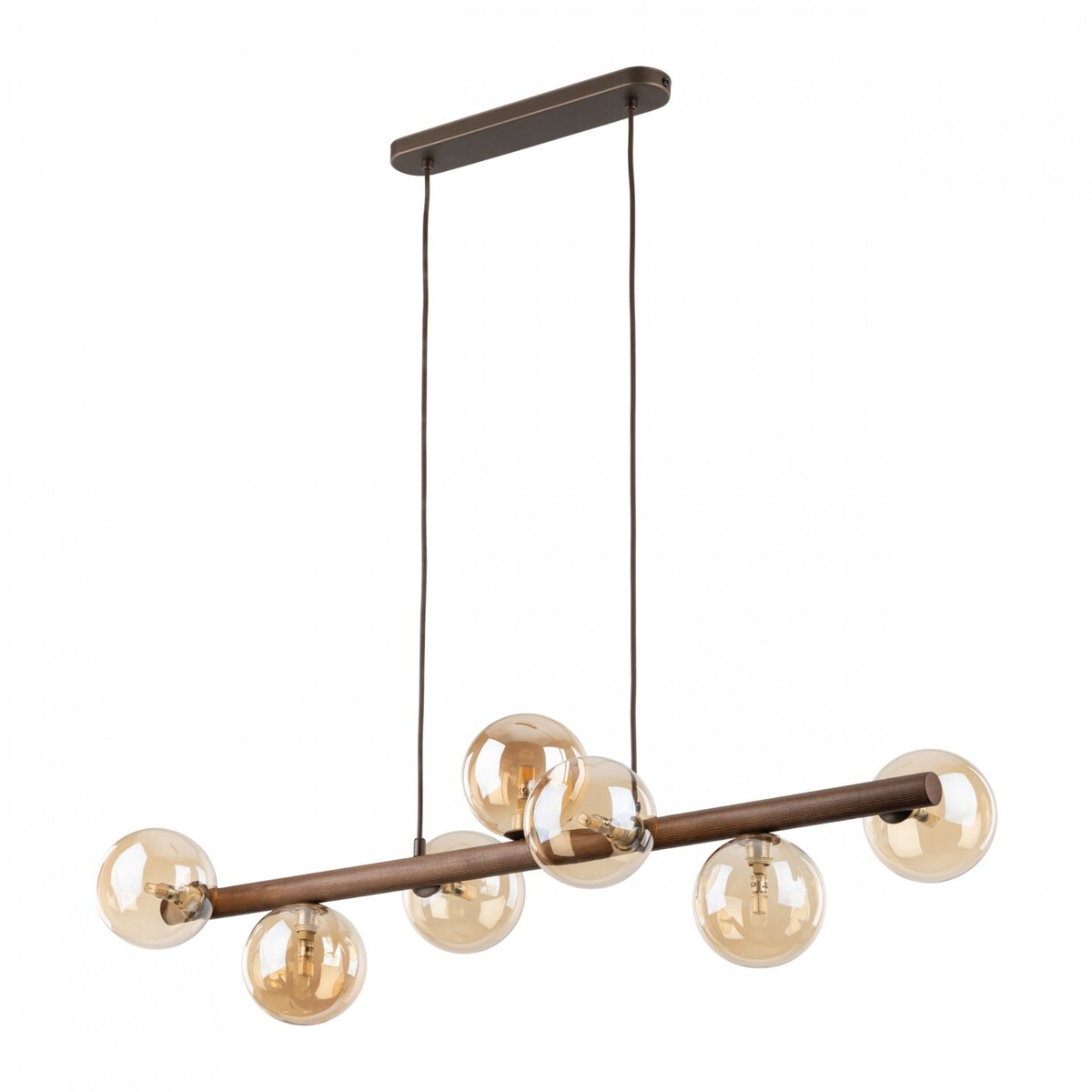 Lampa wisząca TK Lighting ESTERA WOOD 11096, 7xG9, bursztynowe szkło, drewno, glamour