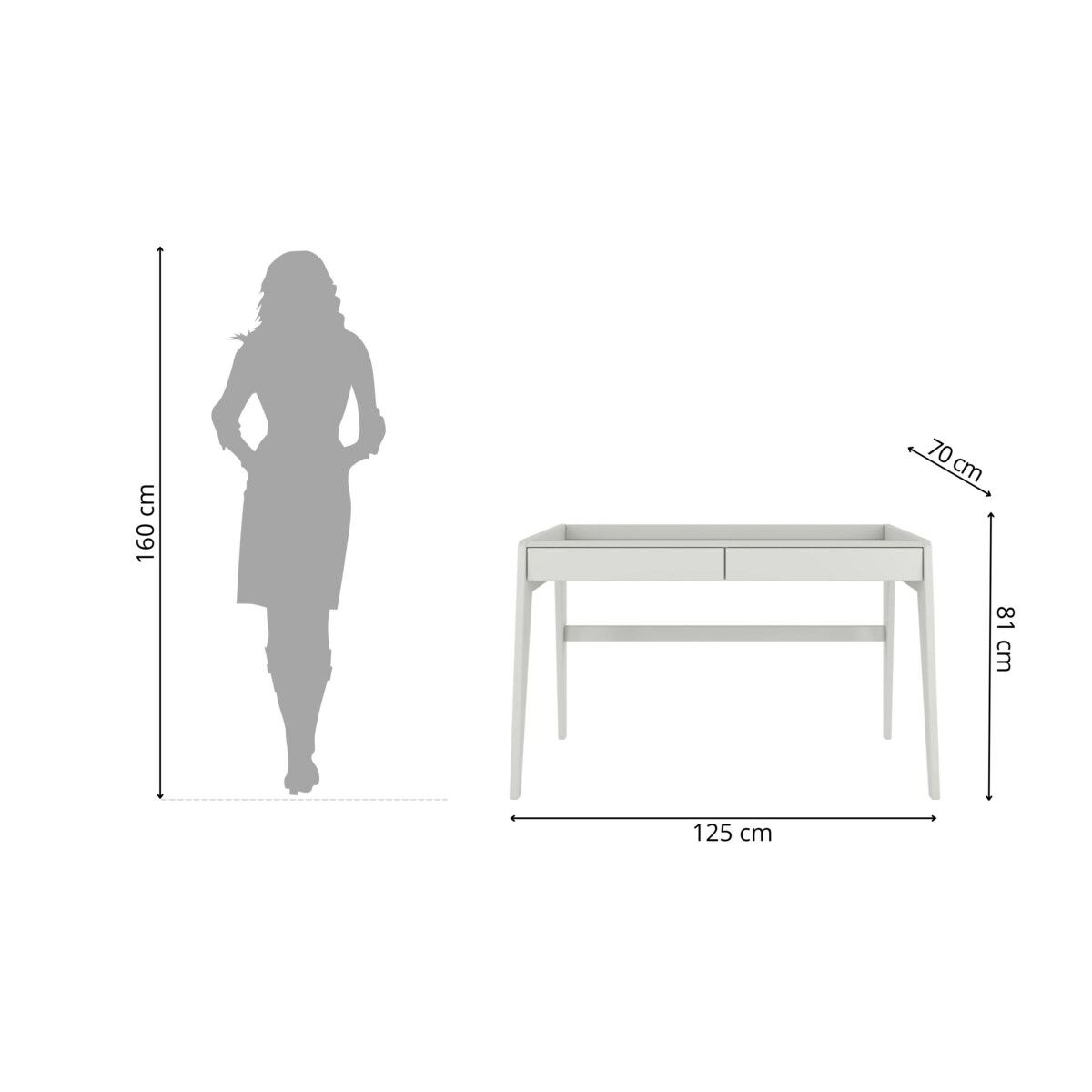 Drewniane bukowe biurko / toaletka z szufladami Visby LISA / kolor szary mleczny