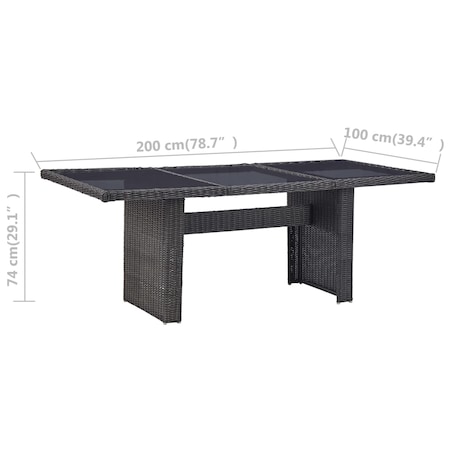 vidaXL Stół ogrodowy, czarny, 200x100x74 cm, szkło i rattan PE