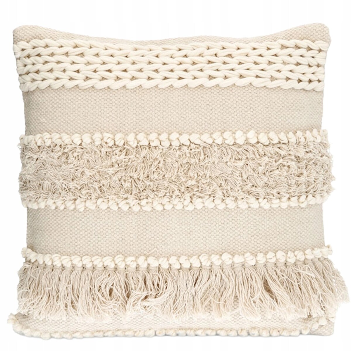 POSZEWKA DEKORACYJNA NA PODUSZKĘ 50X50 BEŻOWA BOHO 100% BAWEŁNA BAWEŁNIANA
