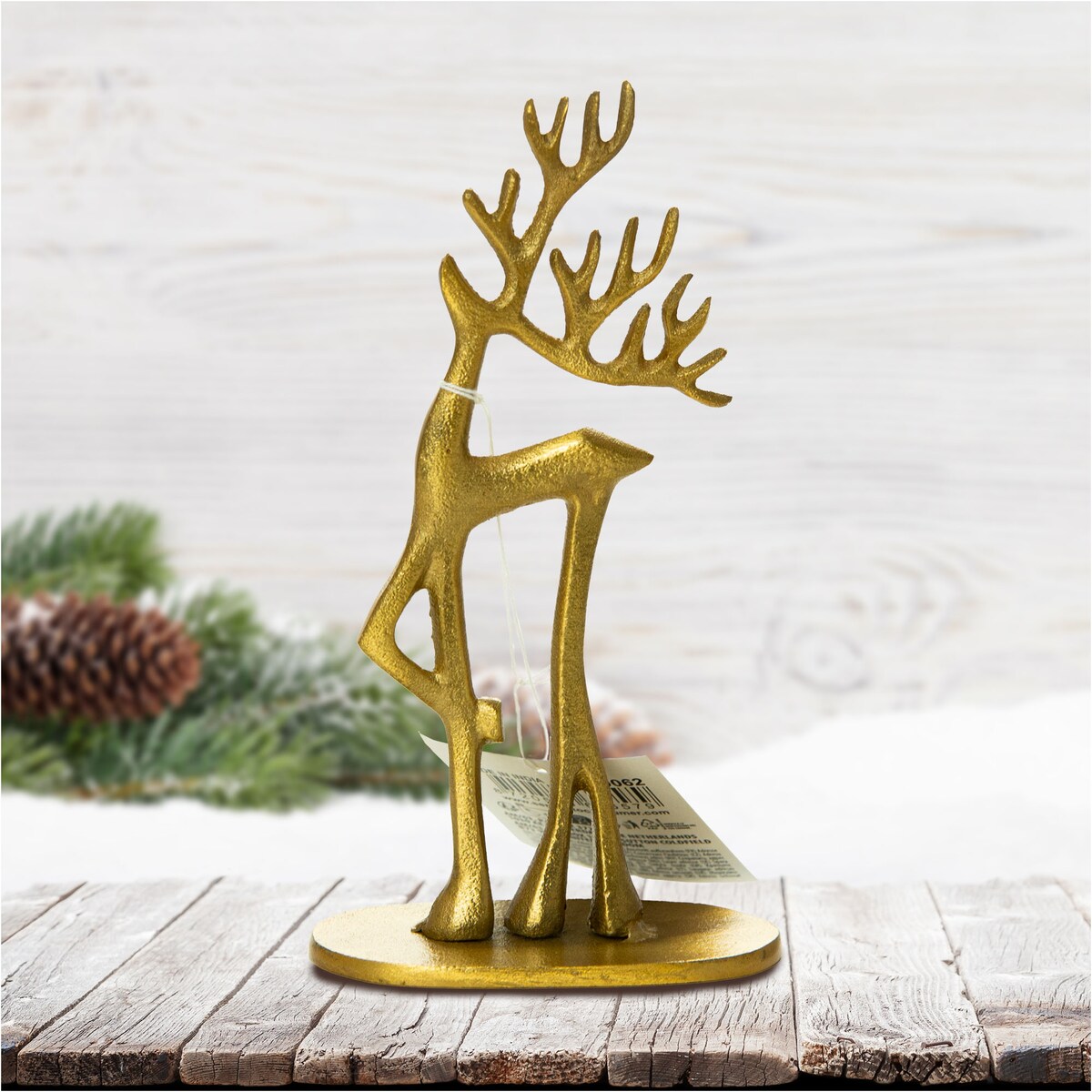 Figurka Renifer Jeleń 10.5X6X20.5 Cm Dekoracja Świąteczna Metalowa Złota