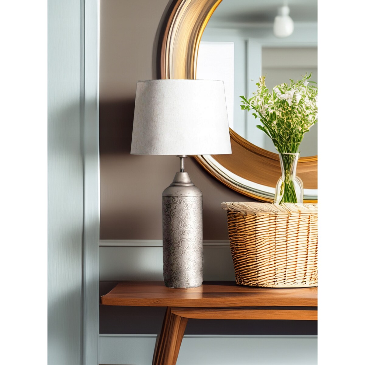 LAMPA STOŁOWA LOFT NOCNA SREBRNA METALOWA DO SALONU SYPIALNI DOMU 53cm E27