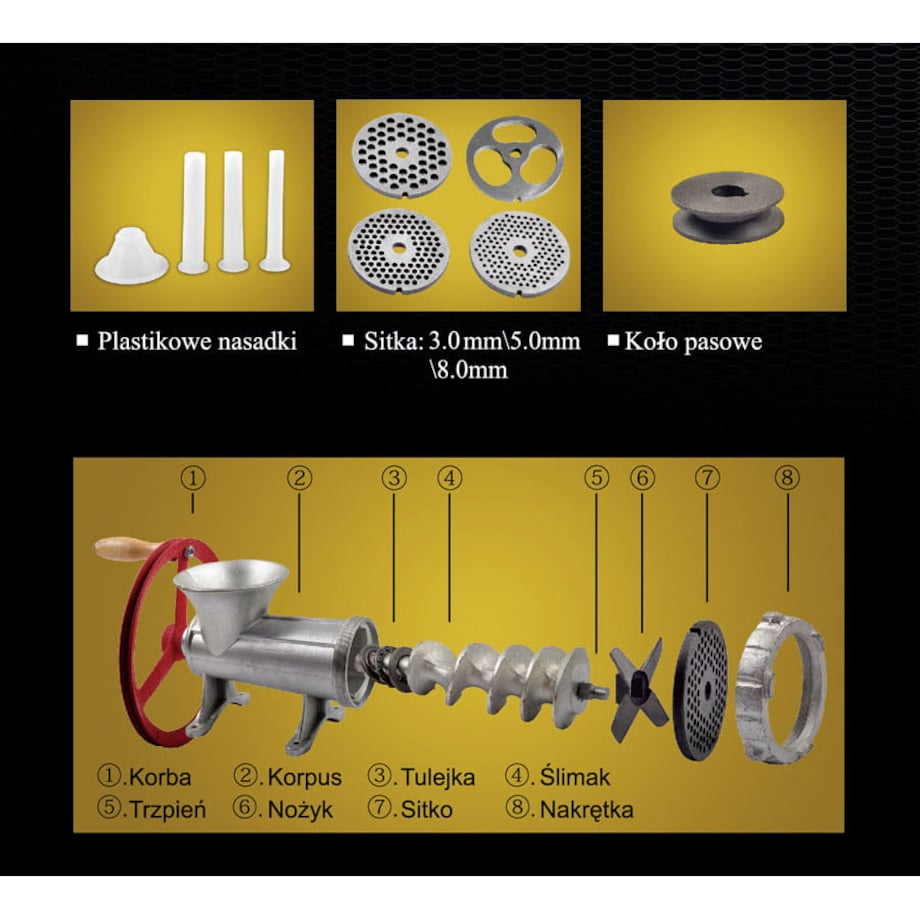 Maszynka żeliwna do mielenia mięsa #22 z kołem KINGHOFF