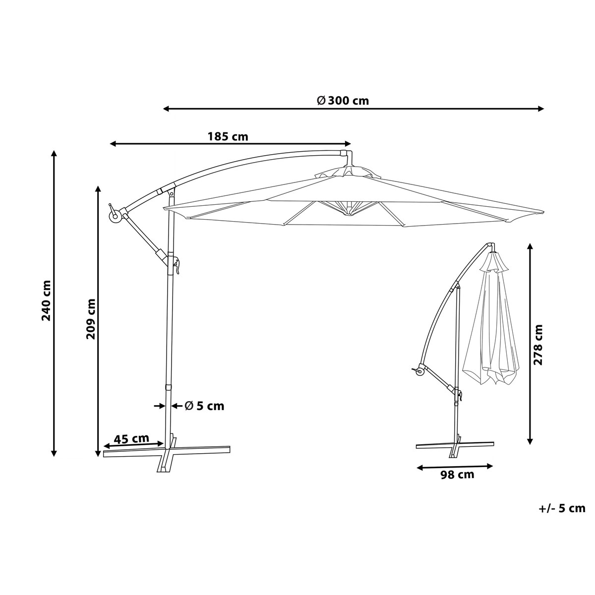 Parasol ogrodowy na wysięgniku 300 cm RAVENNA Jasnobeżowy