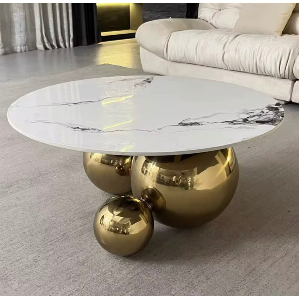 Złoty stolik kawowy Premium Milenio z kamiennym blatem marmurkowym Trio 80x45