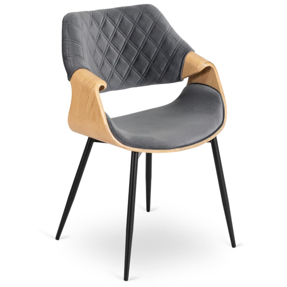 Krzesło Loft Szare Tapicerowane Do Salonu Jadalni Drewno Gięte Dąb DAKOTA