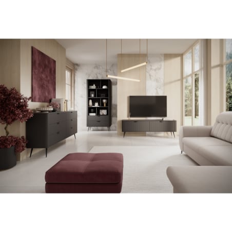 Szafka RTV 163 ryflowana LENA w kolorze czarnym