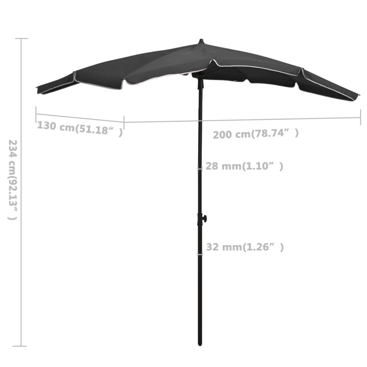 vidaXL Parasol ogrodowy na słupku, 200x130 cm, antracytowy