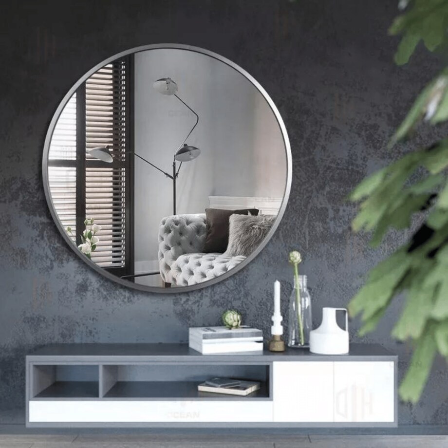 Lustro okrągłe w ramie srebrne 50cm