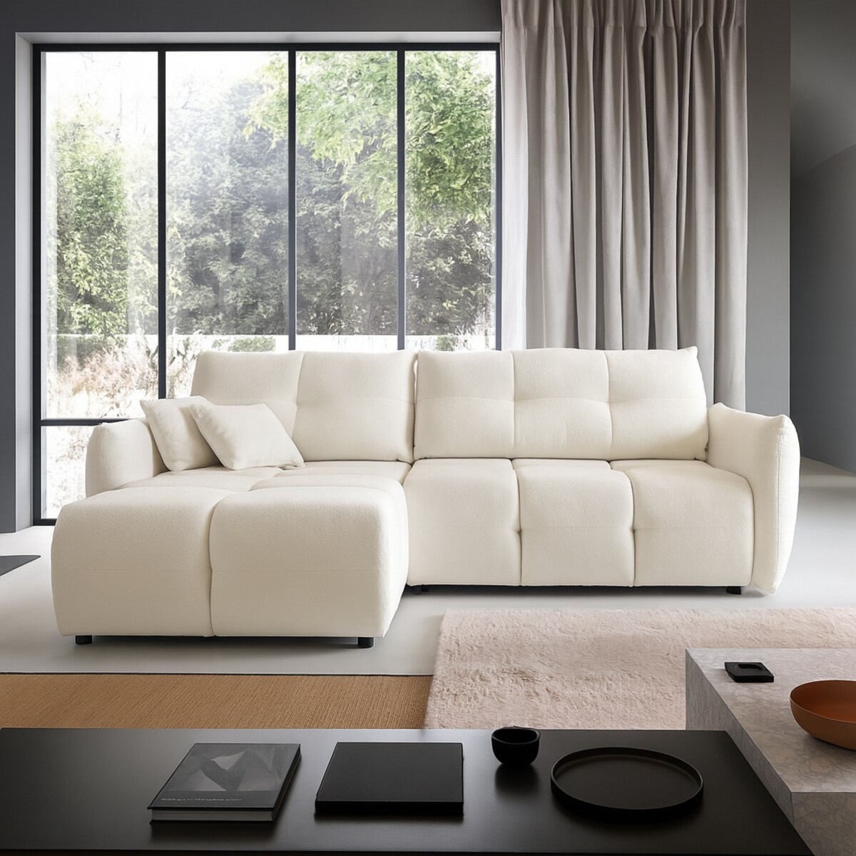 Narożnik z funkcją spania do salonu BOSE, lewostronny, śmietankowy