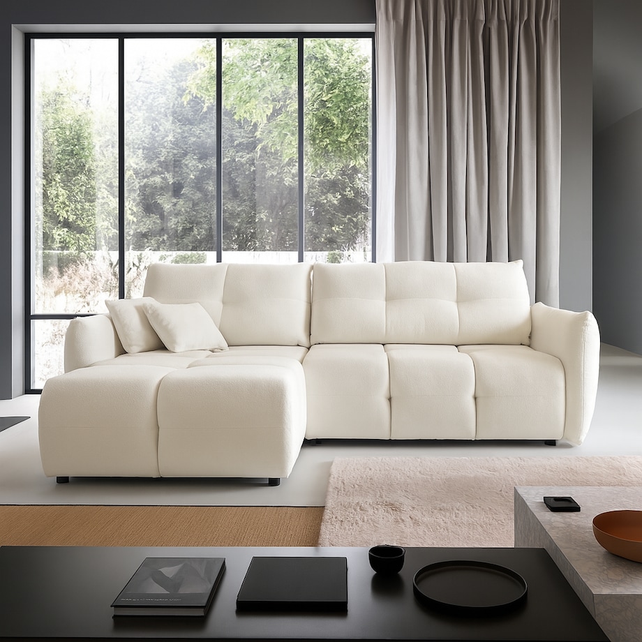 Narożnik z funkcją spania do salonu BOSE, lewostronny, śmietankowy