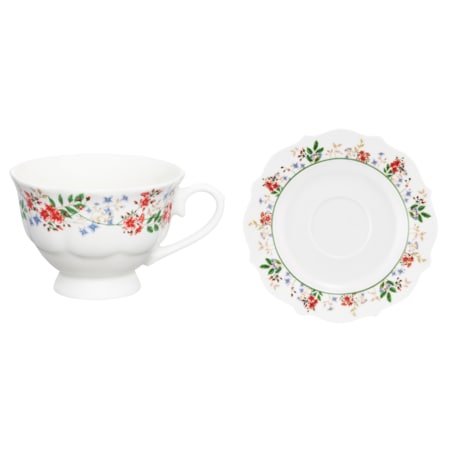 SERWIS KAWOWY 6osób W KWIATY FILIŻANKA 200ml SPODEK na prezent KAWĘ HERBATĘ