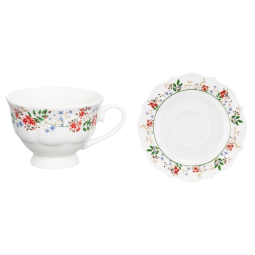 SERWIS KAWOWY 6osób W KWIATY FILIŻANKA 200ml SPODEK na prezent KAWĘ HERBATĘ