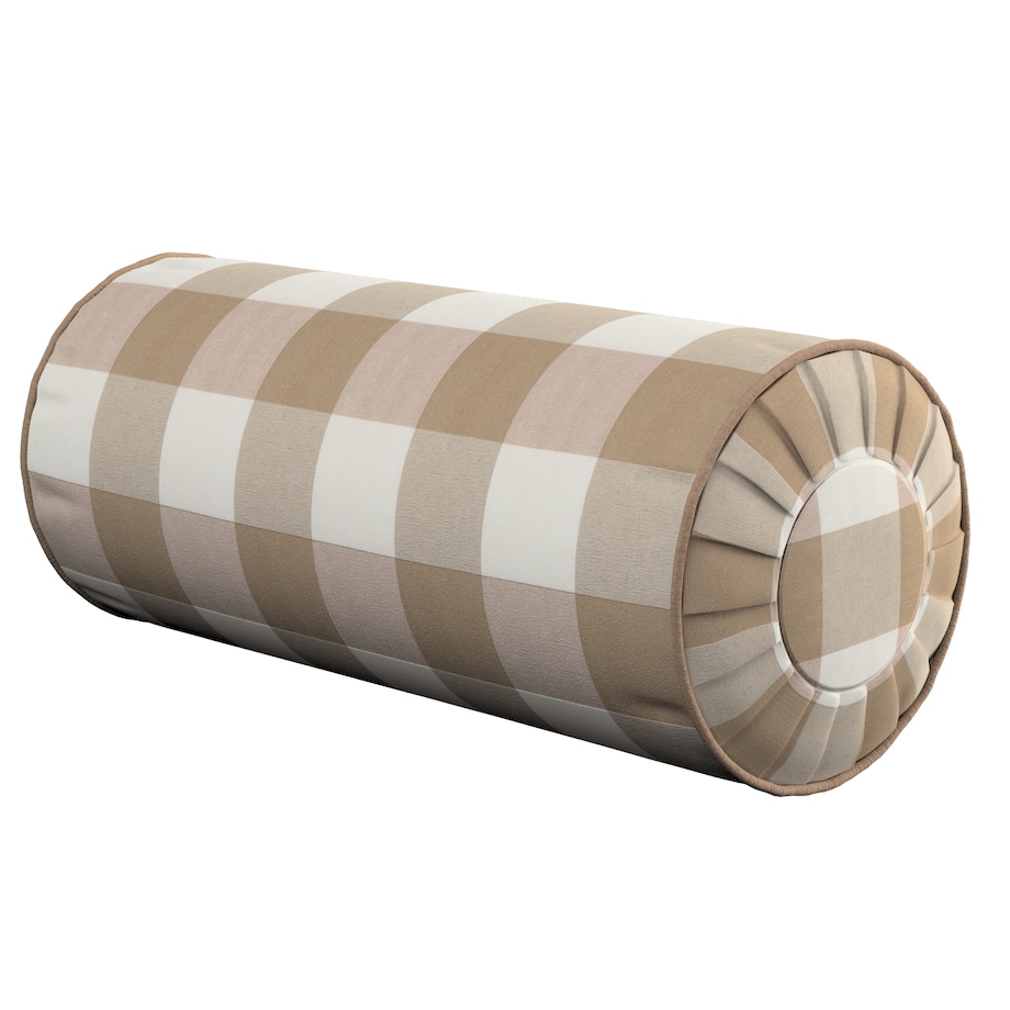 Poduszka wałek z zakładkami, beżowo-biała krata (5,5x5,5cm), Ø20 x 50 cm, Quadro