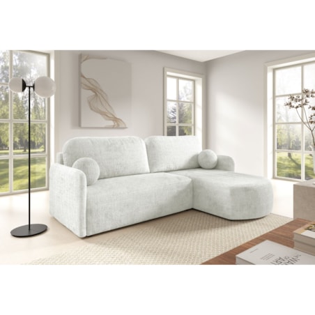 Nowoczesny Narożnik BON z funkcją spania, obity tkanina Cremona śmietankowy