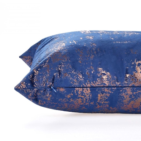 Poszewka dekoracyjna 40x40 ciemno niebieska z miedzianym nadrukiem