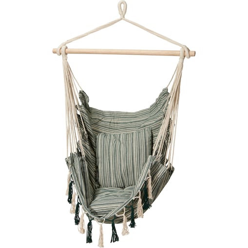 Wiszący fotel ogrodowy z 2 poduszkami, 100 x 130 cm, zielony, drewniany uchwyt