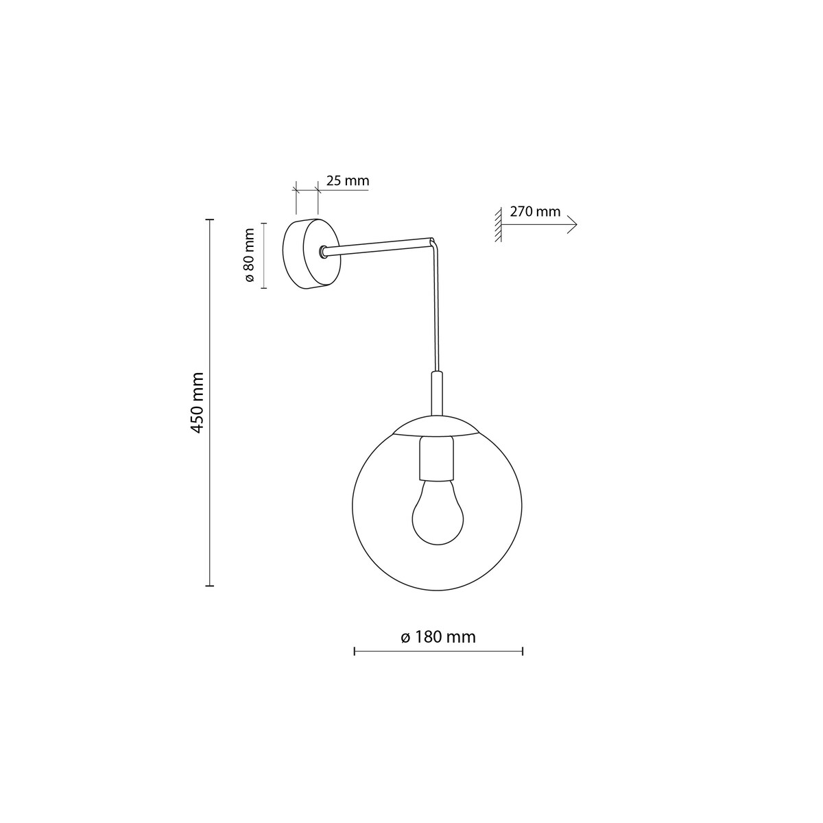 Kinkiet ESME TRANSPARENT 5387 TK Lighting czarny, przezroczysty klosz, E27, nowoczesna lampa ścienna 45 cm