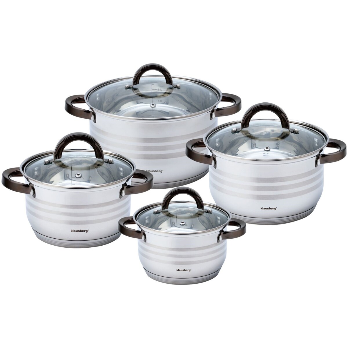 Zestaw garnków stalowych 8 ele. 2.1/2.9/3.9/6.6L KLAUSBERG