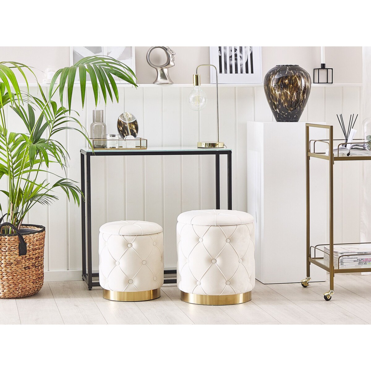 Zestaw 2 pufów ze schowkiem biały PUEBLO