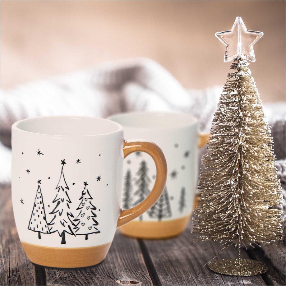 Kubek Świąteczny Boże Narodzenie Zestaw 2 Szt. Drzewka Choinki Prezent