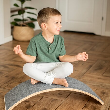 MeowBaby® Deska do Balansowania z filcem 80x30cm dla dzieci. Drewniany biały Balance Board, Filc beżowy