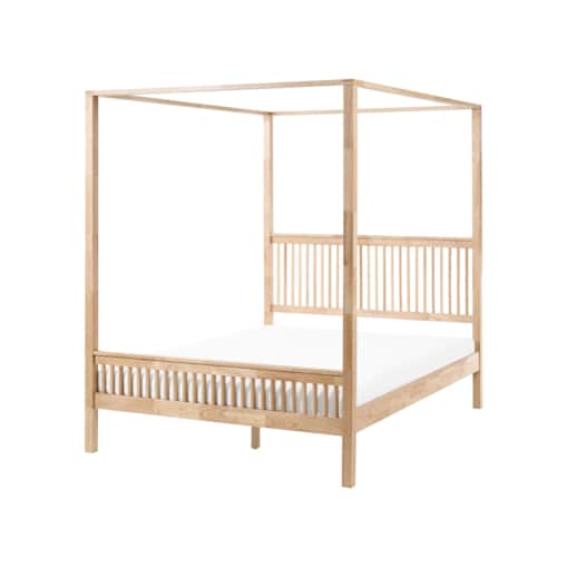 Łóżko z baldachimem Drewno HARFLEUR 160 x 200 cm Jasnobrązowy