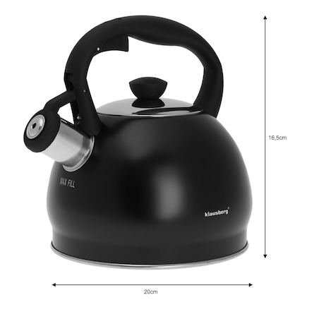 Czajnik stalowy z gwizdkiem 2L indukcja gaz czarny matowy KLAUSBERG