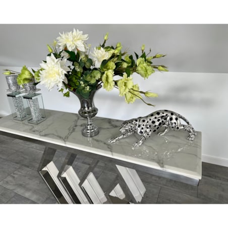 Konsola nowojorska srebrna z kamiennym blatem marmurowym Alis Premium 140x40x83