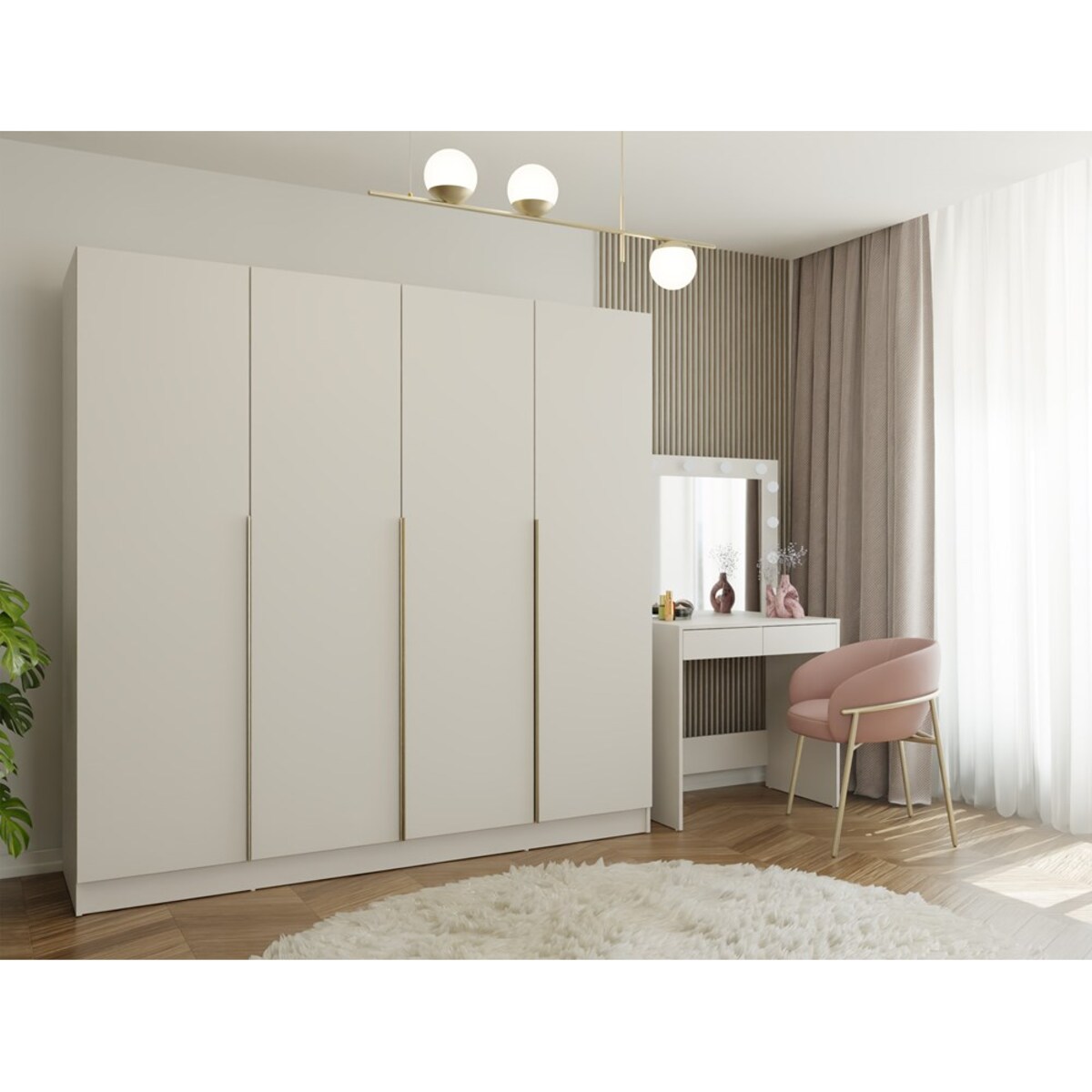 SZAFA SENSO 4D 200 CM 4 DRZWI ZŁOTE UCHWYTY DO SALONU SYPIALNI KASZMIR BEŻ