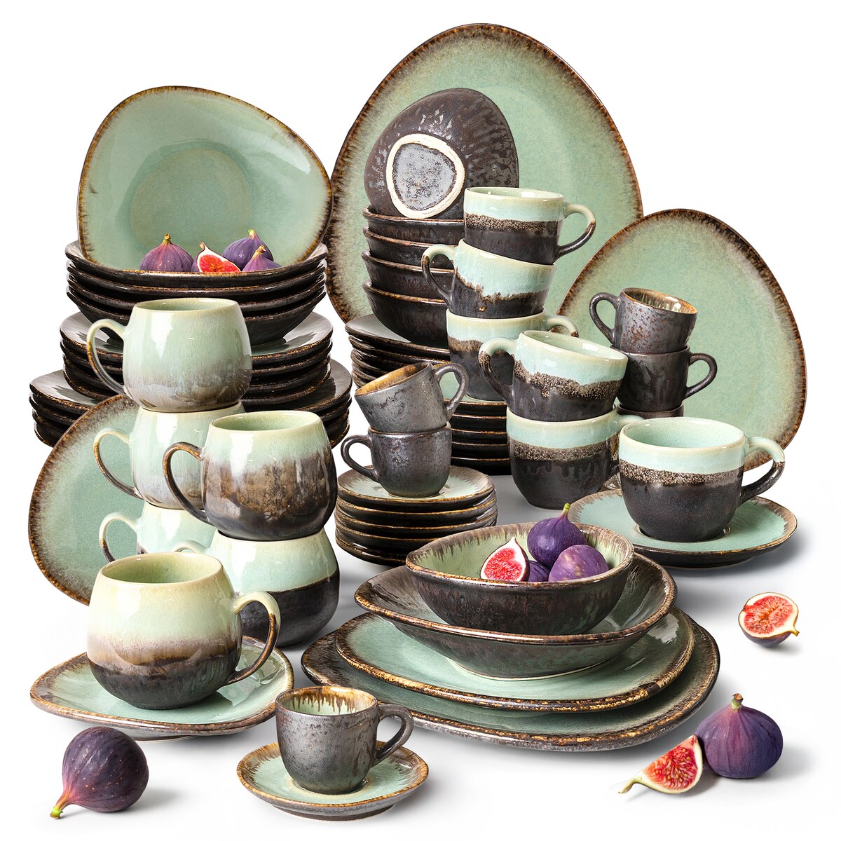 Konsimo PRIMA Zestaw obiadowo-śniadaniowo-kawowy 6 os. (60 el.), szałwiowy