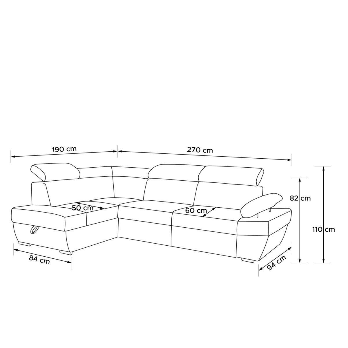 KONSIMO RATLO Narożnik lewy, kolor jasnoszary