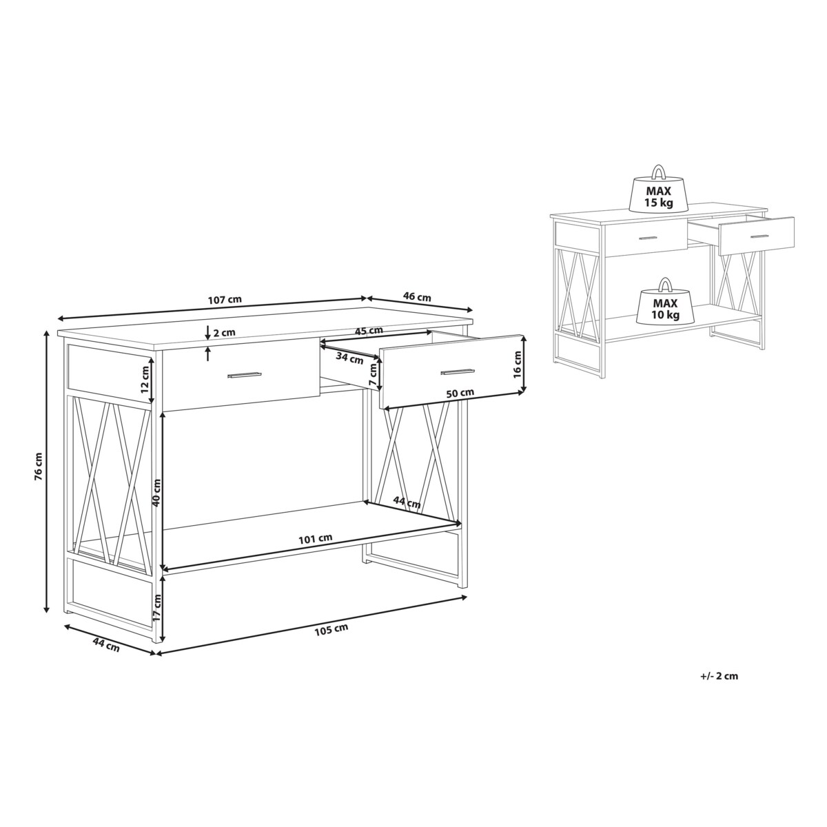 Konsola 2 szuflady ciemne drewno z czarnym AYDEN