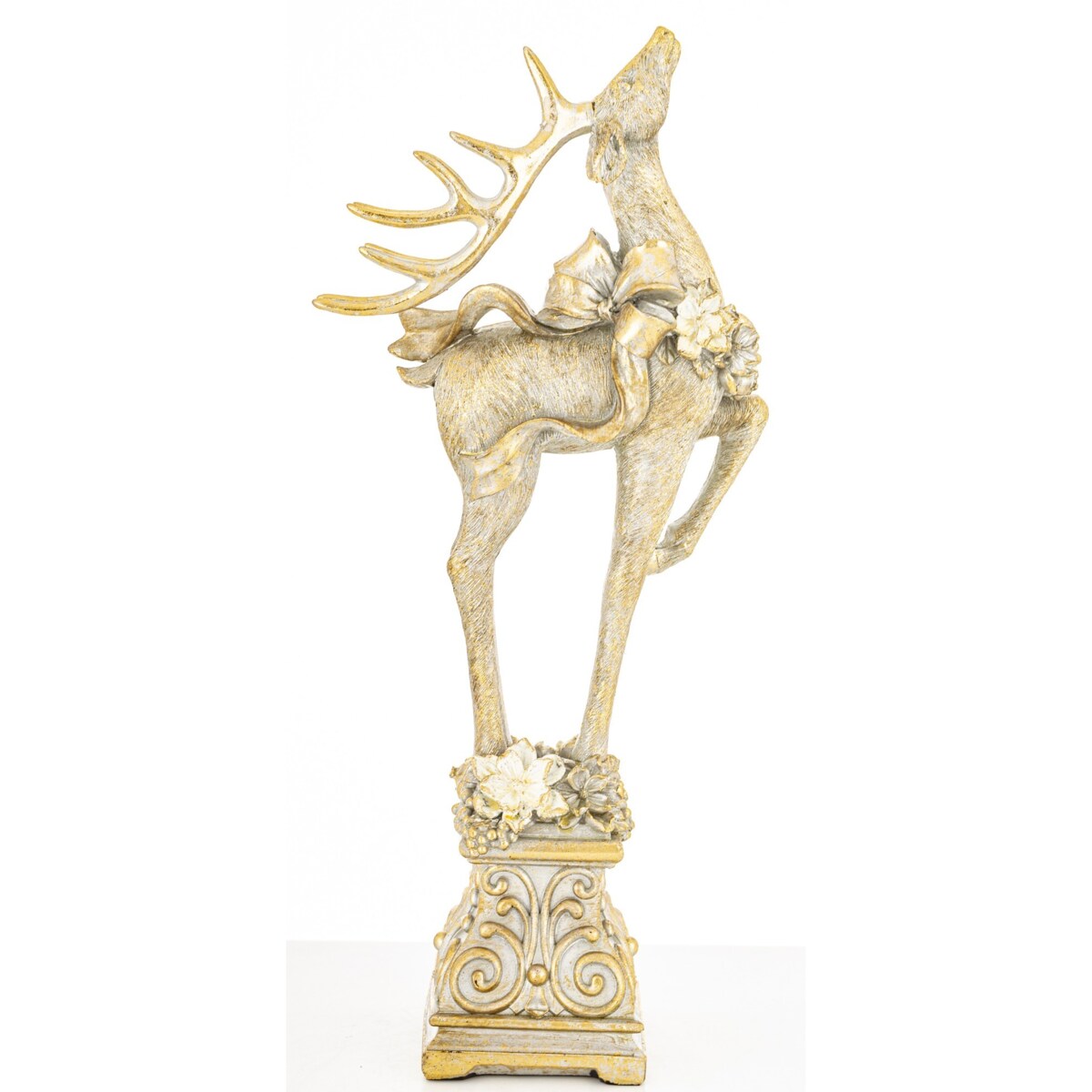 Figurka - złoty jeleń 41x18x9 cm stojący na postumencie