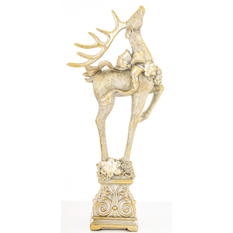 Figurka - złoty jeleń 41x18x9 cm stojący na postumencie