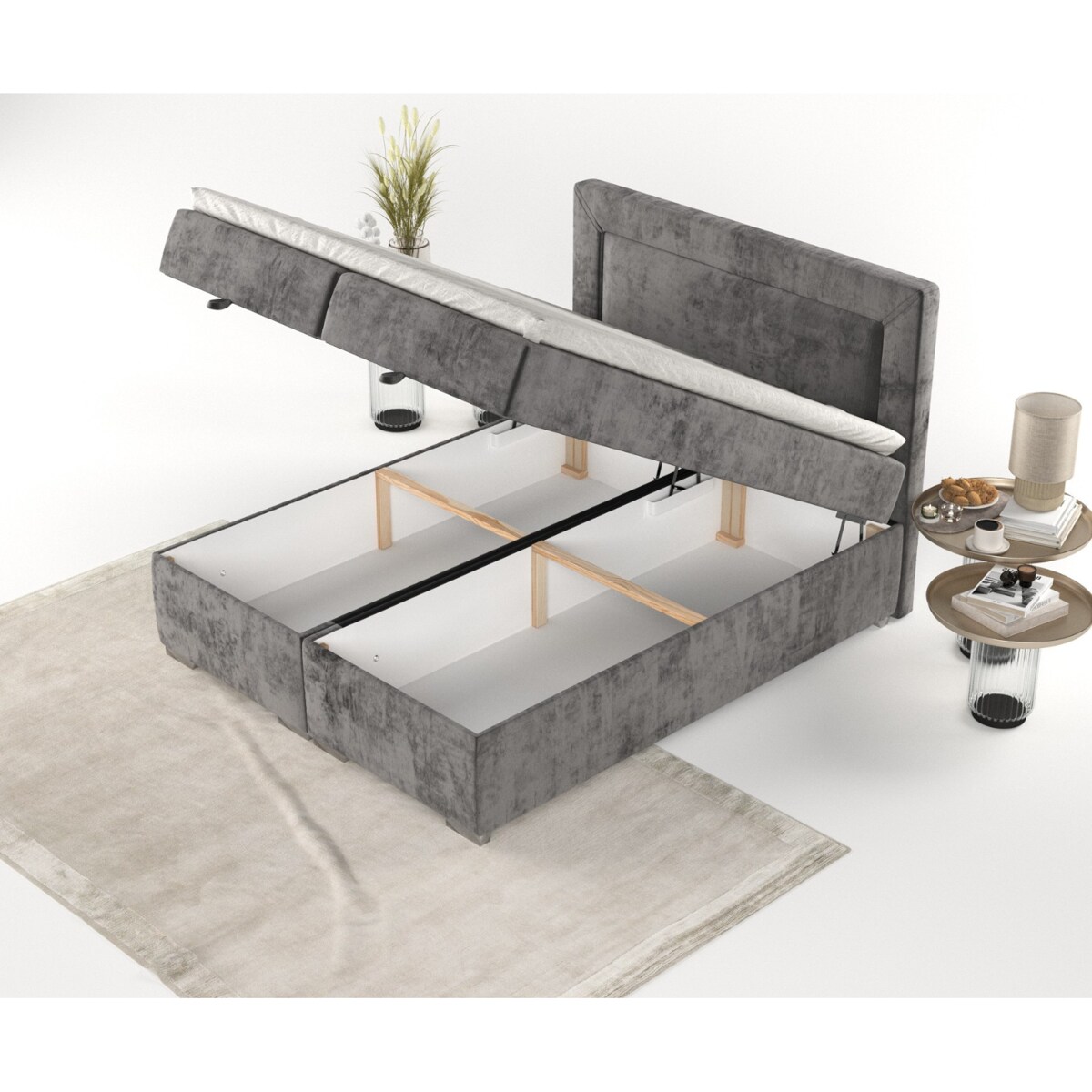 Łóżko kontynentalne LONTANO 200x200 z pojemnikiem, Stalowy, tkanina Lotta 16