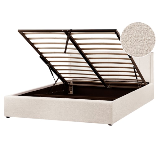 Łóżko z pojemnikiem MONTLAUR 160 x 200 cm Boucle Beżowy
