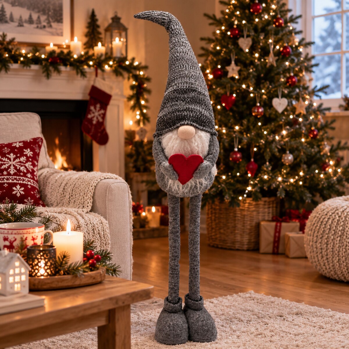 SKRZAT krasnal gnom Mikołaj Świąteczny 92 cm TELESKOPOWY dekoracja JUMIhome